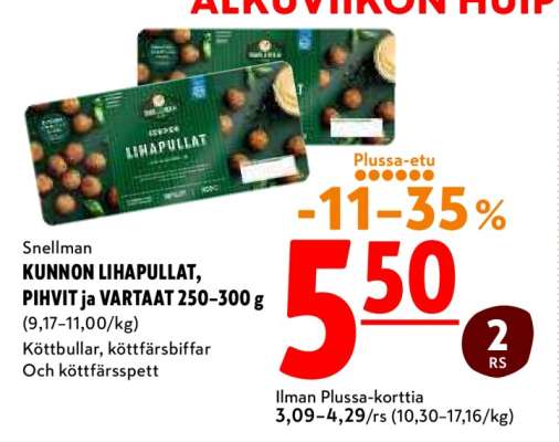 Snellman KUNNON LIHAPULLAT, PIHVIT ja VARTAAT 250–300 g