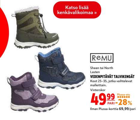 ReMU Sheen tai North Lasten VEDENPITÄVÄT TALVIKENGÄT