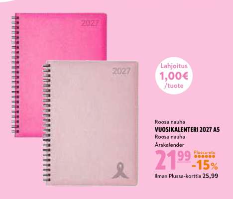 Roosa nauha VUOSIKALENTERI 2027 A5