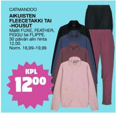 CATMANDOO AIKUISTEN FLEECETAKKI TAI -HOUSUT