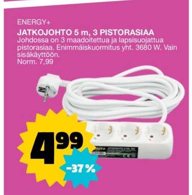 ENERGY+ JATKOJOHTO 5 m, 3 PISTORASIAA