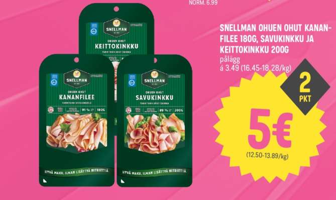 SNELLMAN OHUEN OHUT KANANFILEE 180G, SAVUKINKKU JA KEITTOKINKKU 200G
