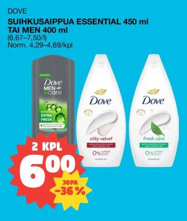DOVE SUIHKUSAIPPUA ESSENTIAL 450 ml TAI MEN 400 ml