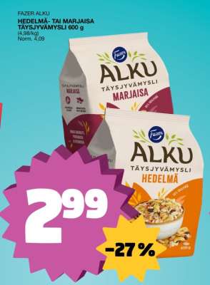 FAZER ALKU HEDELMÄ- TAI MARJAISA TÄYSJYVÄMYSLI 600 g