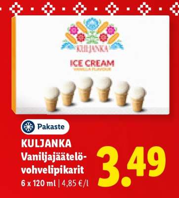 KULJANKA Vaniljajäätelö-vohvelipikarit