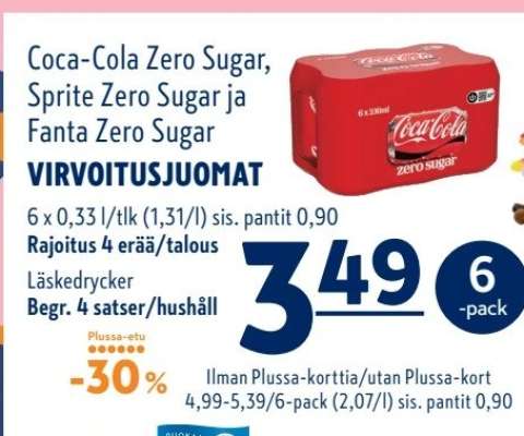 Coca-Cola Zero Sugar, Sprite Zero Sugar ja Fanta Zero sugar