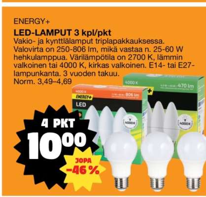 ENERGY+ LED-LAMPUT 3 kpl/pkt