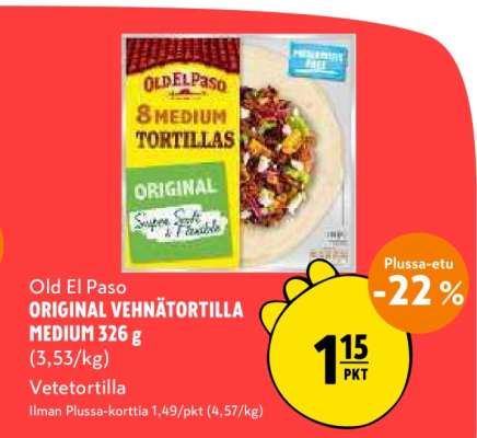 Old El Paso ORIGINAL VEHNÄTORTILLA MEDIUM 326 g
