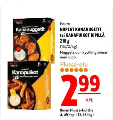 Pouttu NOPEAT KANANUGETIT tai KANAPUIKOT DIPILLÄ 218 g
