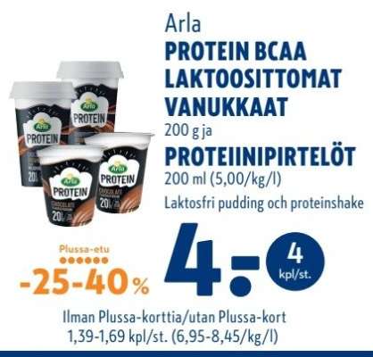 Arla PROTEIN BCAA LAKTOOSITTOMAT VANUKKAAT ja PROTEIINIPIRTELÖT