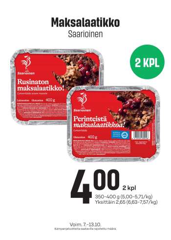 S-market tarjoukset  - 07.10.2026 - 13.10.2026.