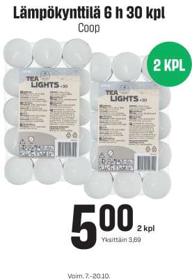 Lämpökynttilä 6 h 30 kpl