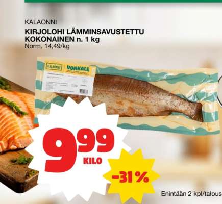 KALAONNI KIRJOLOHI LÄMMINSAVUSTETTU KOKONAINEN n. 1 kg