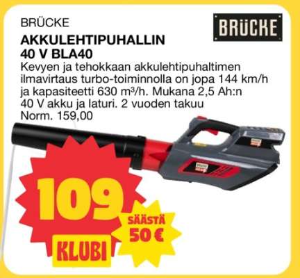 BRÜCKE AKKULEHTIPUHALLIN 40 V BLA40