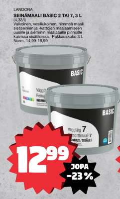 LANDORA SEINÄMAALI BASIC 2 TAI 7, 3 L