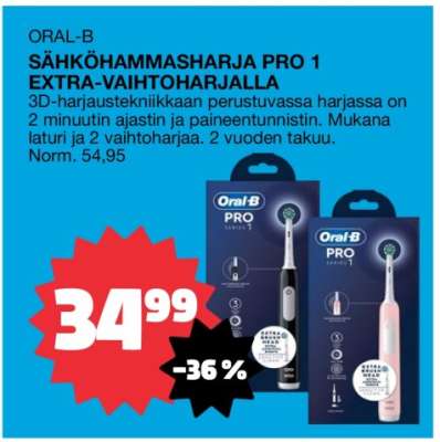 ORAL-B SÄHKÖHAMMASHARJA PRO 1 EXTRA-VAIHTOHARJALLA