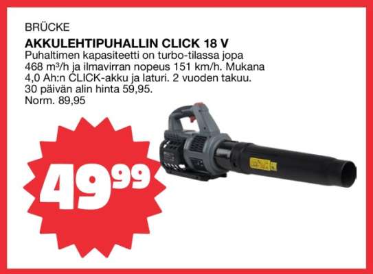 BRÜCKE AKKULEHTIPUHALLIN CLICK 18 V