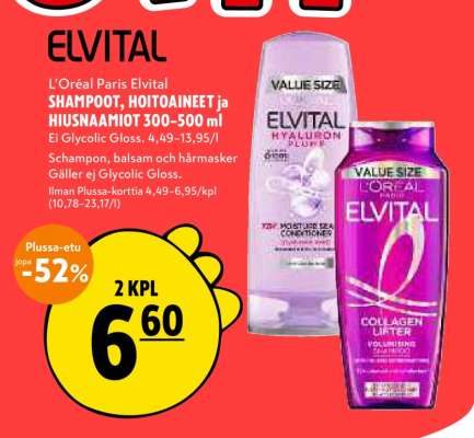 L'Oréal Paris Elvital SHAMPOOT, HOITOAINEET ja HIUSNAAMIOT 300–500 ml