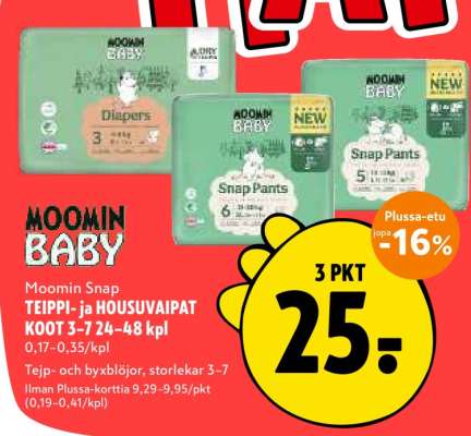 Moomin Snap TEIPPI- ja HOUSUVAIPAT KOOT 3-7 24-48 kpl