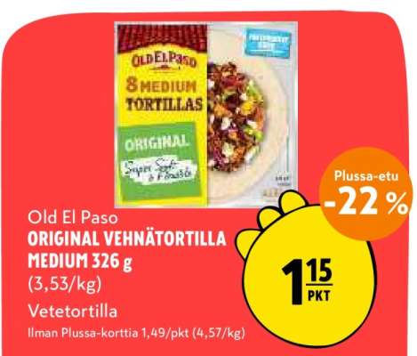 Old El Paso ORIGINAL VEHÄNÄTORTILLA MEDIUM 326 g