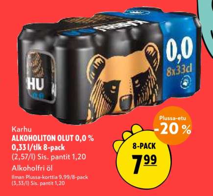 Karhu ALKOHOLITON OLUT 0,0 % 0,33 l/tlk 8-pack