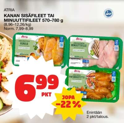 ATRIA KANAN SISÄFILEET TAI MINUUTTIFILEET 570–780 g
