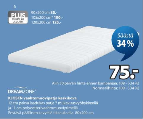 DREAMZONE KJOSEN vaahtomuovipatja keskikova