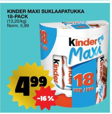KINDER MAXI SUKLAAPATUKKA 18-PACK