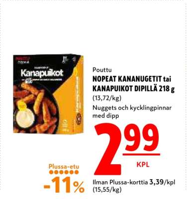 Pouttu NOPEAT KANANUGETIT tai KANAPUIKOT DIPILLÄ 218 g