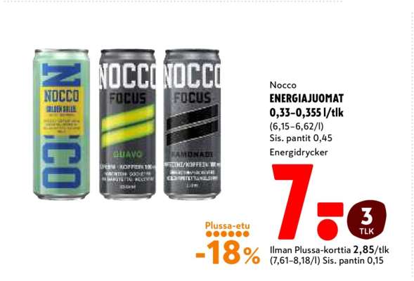 Nocco ENERGIAJUOMAT 0,33–0,355 l/tlk