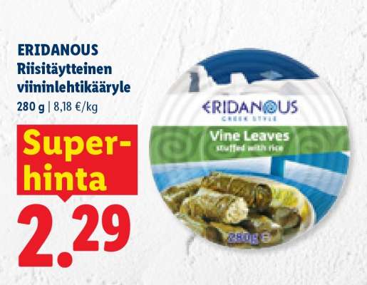 ERIDANOUS Riisitäytteinen viininlehtikääryle