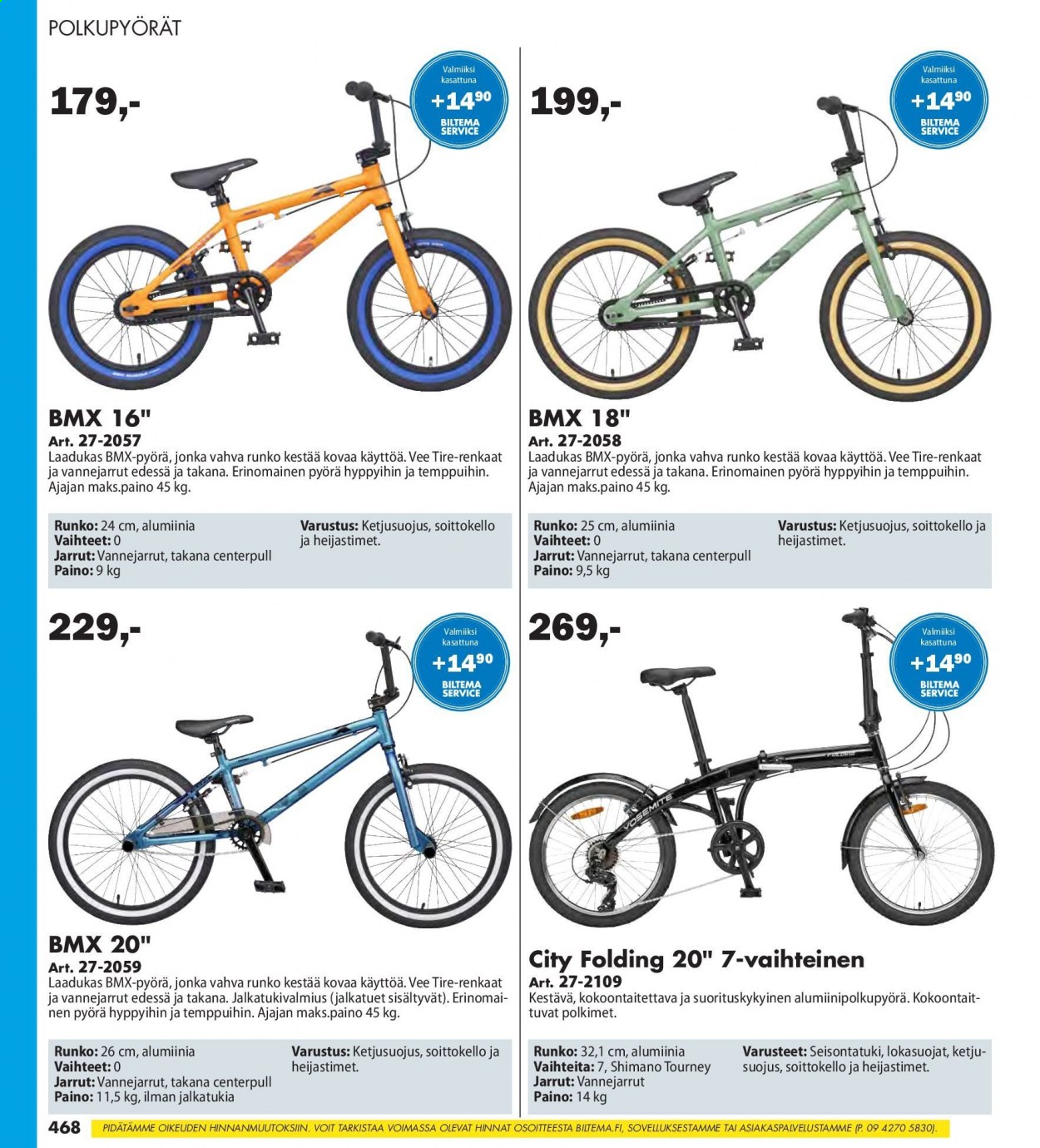 Biltema tarjoukset  - Tarjoustuotteet - polkupyörät, pyörä, renkaat, shimano. Sivu 468.