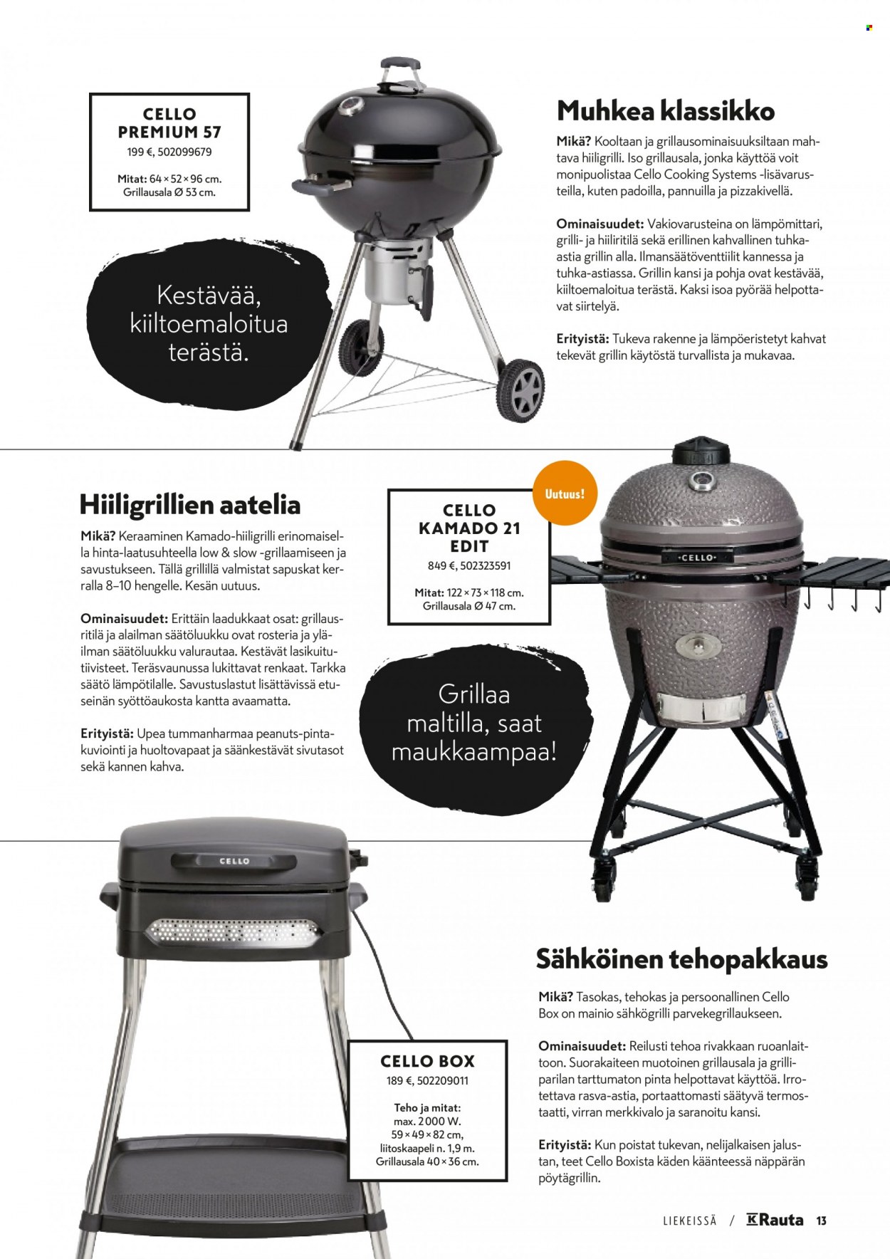 K-Rauta tarjoukset  - Tarjoustuotteet - grilli, kansi, renkaat, sähkögrilli. Sivu 13.
